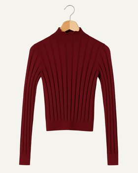 Maglia Collo Alto Coste Donna in Pura Lana Merino