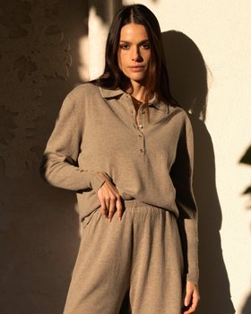 Maglia Polo Donna in Lana Merinos e Cashmere
