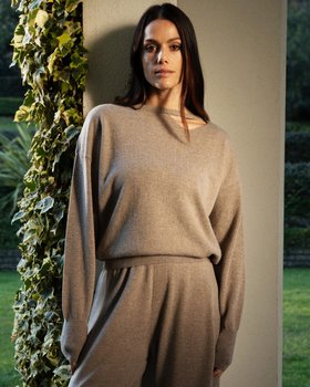 Maglia Donna con Dettaglio Scollo in Lana Merinos e Cashmere