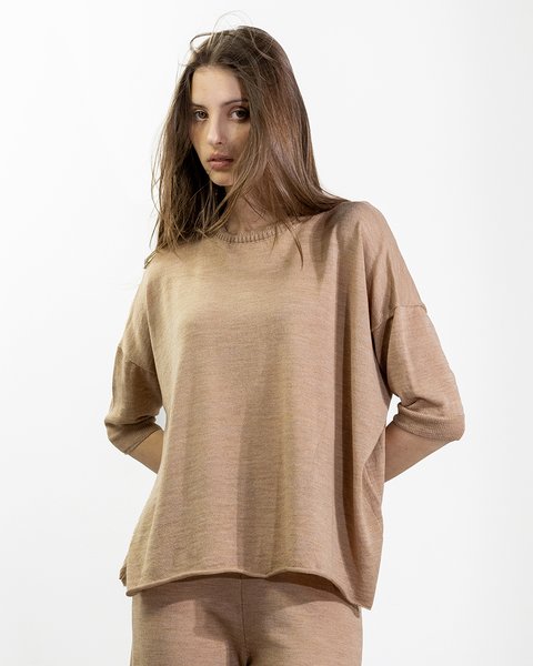 Maglia manica 3/4 in fresco di lana