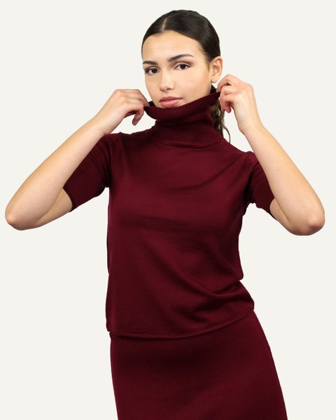 Dolcevita manica corta donna in pura lana merino - iris