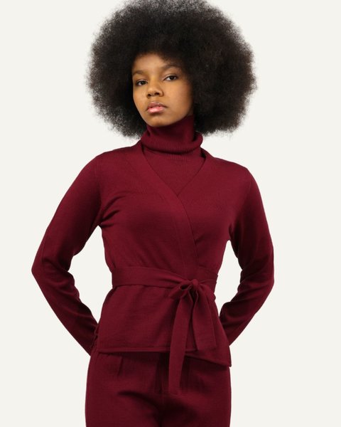 Cardigan donna incrociato in pura lana merinos - clara