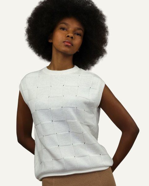 Gilet punto cesta donna in pura lana merino ultrafine