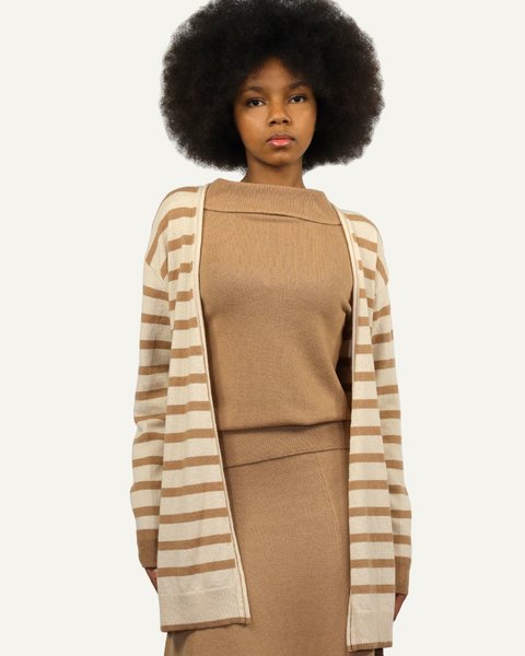 Cardigan rigato donna in pura lana merino ultrafine