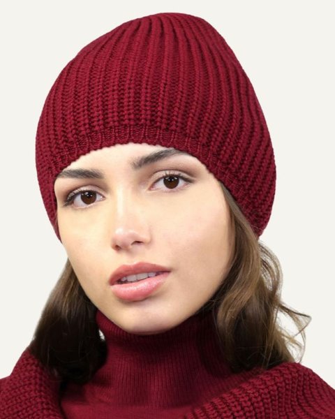 Berretto coste donna in pura lana merino