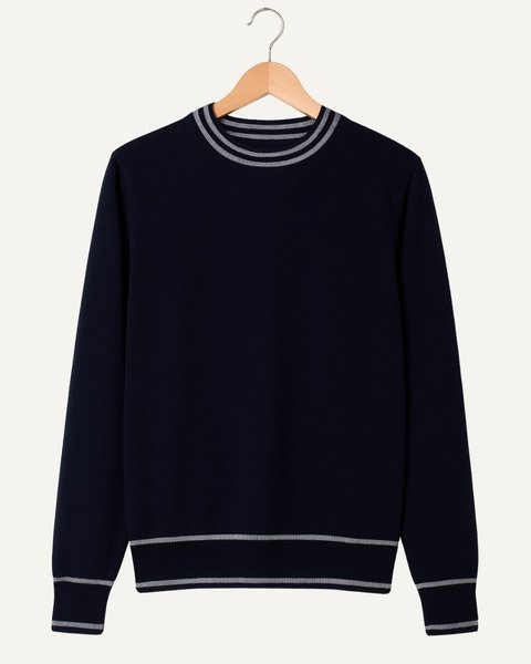 Maglia girocollo uomo in pura lana merino rigato