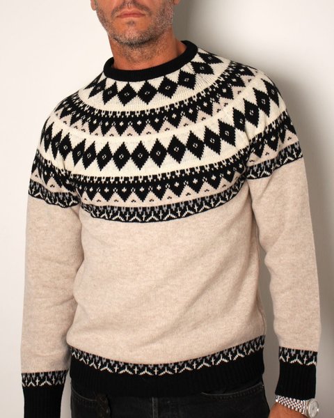Maglia jacquard uomo in pura lana merino ultrafine
