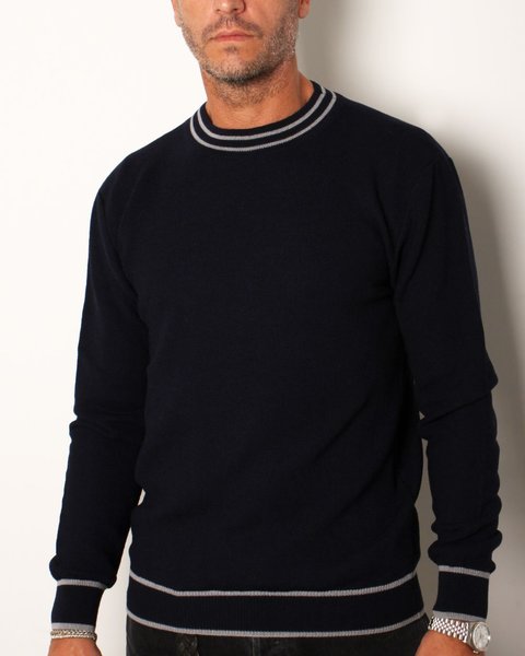 Maglia girocollo uomo in pura lana merino rigato