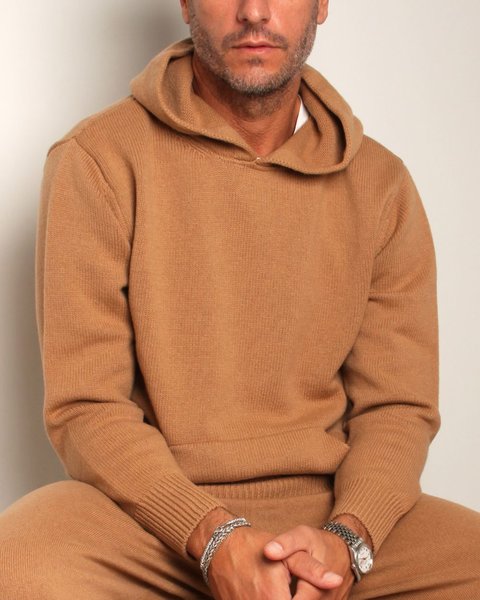 Maglia uomo cappuccio in pura lana merino ultrafine
