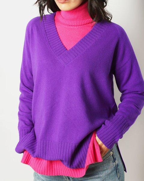 Maglia scollo a v profondo in puro cashmere