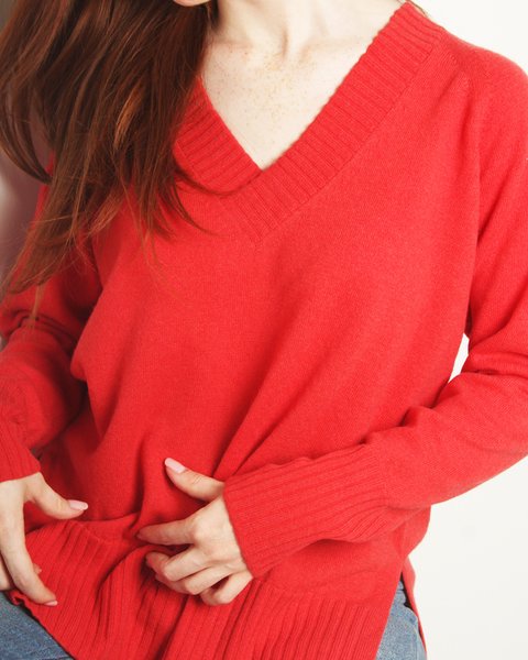 Maglia scollo a v profondo in puro cashmere