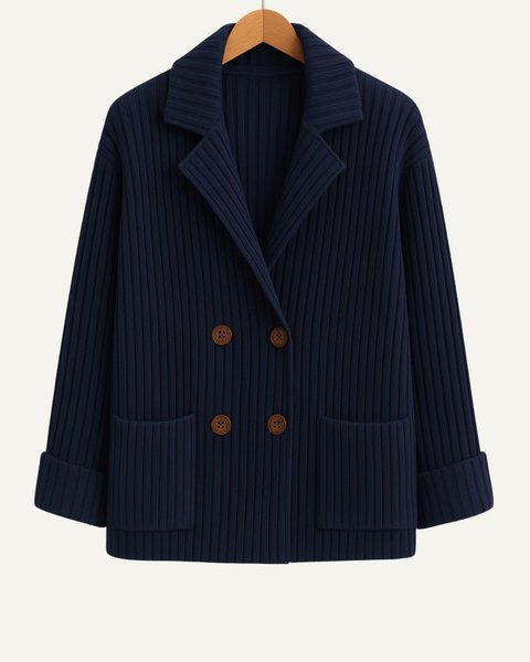 Giacca doppiopetto coste donna in pura lana merino