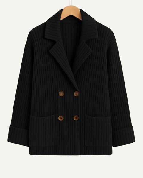 Giacca doppiopetto coste donna in pura lana merino