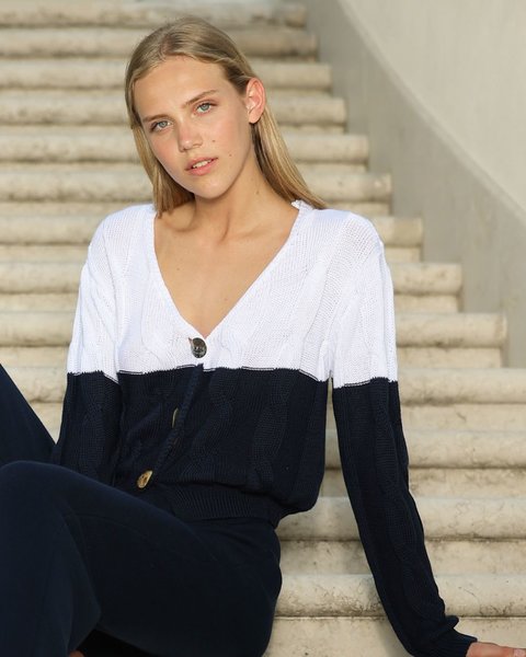 Cardigan over trecce donna in puro cotone pima