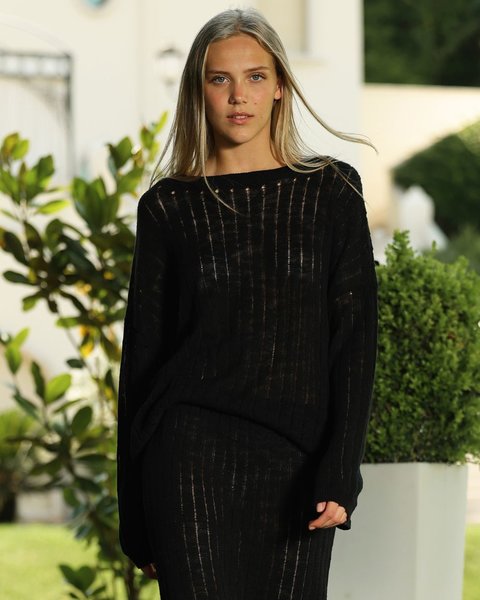 Maglia traforata donna in puro cotone e puro lino