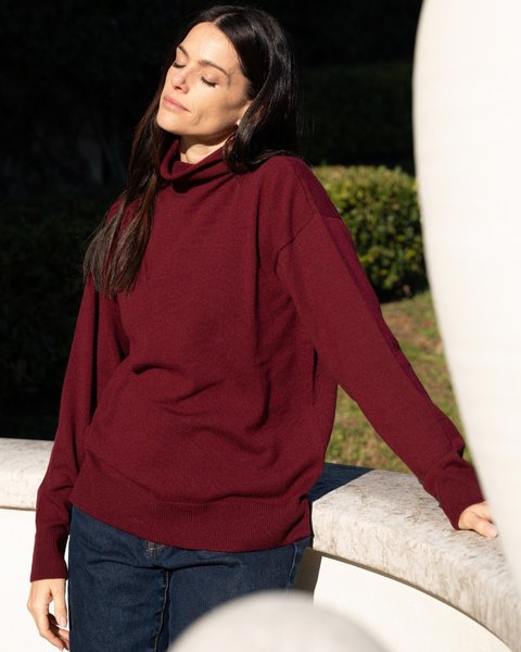 Maglia collo a camino donna in pura lana merinos ultrafine