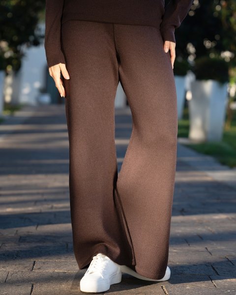 Pantaloni donna a gamba ampia in pura lana merinos ultrafine