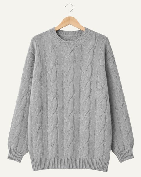 Maglia girocollo a trecce donna in pura lana merinos ultrafine