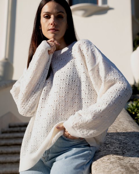 Maglia ajour donna in pura lana merinos ultrafine