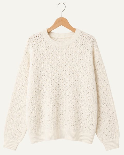Maglia ajour donna in pura lana merinos ultrafine