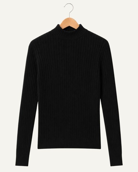 Maglia lupetto a costine in lana e seta