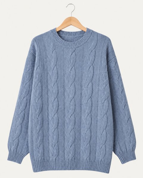 Maglia girocollo a trecce donna in pura lana merinos ultrafine