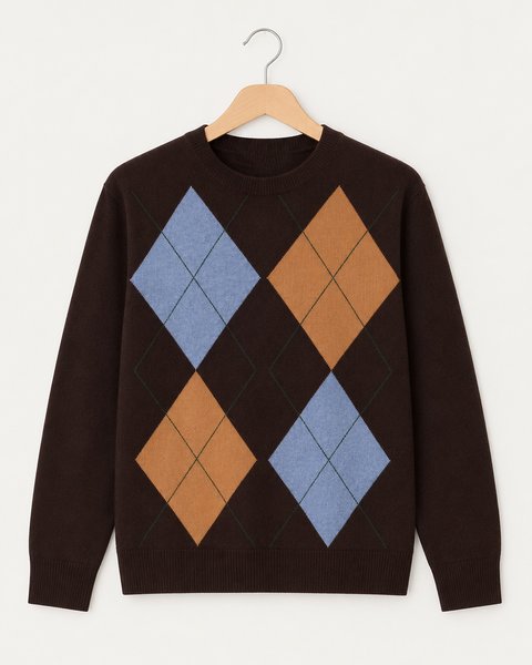 Maglia girocollo argyle donna in pura lana merinos ultrafine
